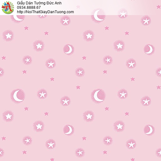 Giấy dán tường hình ngôi sao trăng màu hồng cho bé gái, giấy dành cho trẻ em, Happy Story 6801-2B