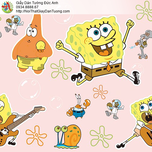 Giấy dán tường hình spongebob chú bọt biển tinh nghịch dành cho trẻ em, Happy Story 2030-1B