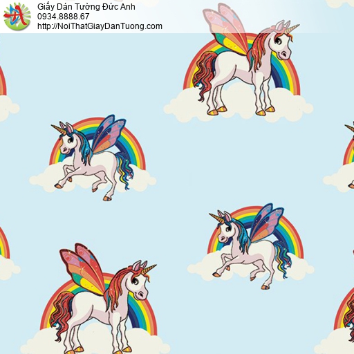 Giấy dán tường Kỳ lân Unicorn hình chú ngựa bay một sừng, giấy dán tường trẻ em Happy Story 6101-1B