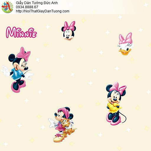 Giấy dán tường hình Minnie Mouse của Disney cho bé, giấy trẻ em Happy story 6812-1B
