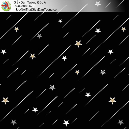 Giấy dán tường hình ngôi sao băng màu đen cho phòng trẻ em, Happy story 6807-3B
