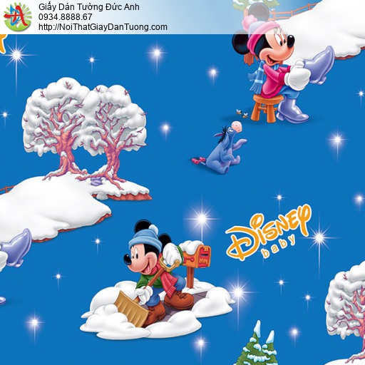 Giấy dán tường hoạt hình Disney Mickey & Minnie màu xanh dương, Happy story 6814-2B