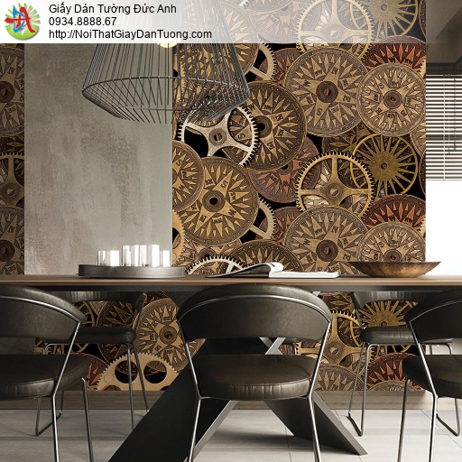 Giấy dán tường hình bánh xe, phong cách nhà máy công xưởng sản xuất công nghiệp, bánh răng nghệ thuật, Natural 88419-1