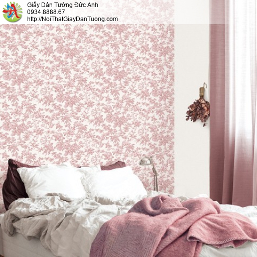 3026-1 Giấy dán tường hình hoa văn dây leo cổ điển màu hồng gần gũi, chất lượng 