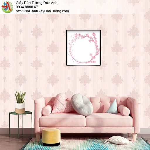6505-3 Giấy dán tường màu hồng pastel với họa tiết hoa cổ điển thanh lịch, nhẹ nhàng dễ thương 