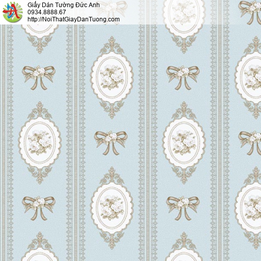 6511-2 Giấy dán tường màu xanh ngọc bích nhẹ nhàng sọc lớn họa tiết phong cách Châu Âu cao cấp