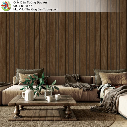 Giấy dán tường V-concept 7953-3, giấy dán tường giả gỗ màu nâu, thanh gỗ xếp xen kẽ