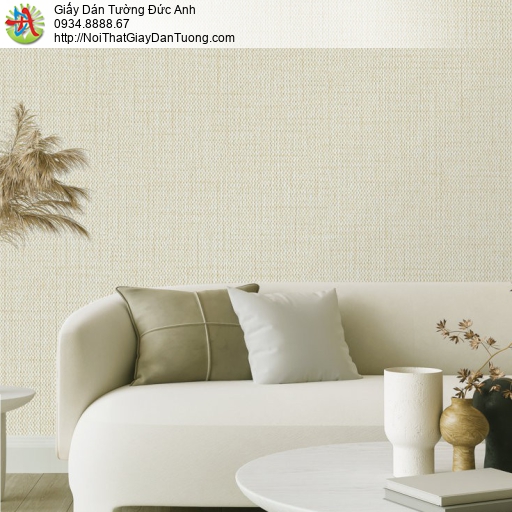 Giấy dán tường V-concept 7955-2, giấy dán tường màu vàng kem, giấy gân vải hiện đại sang trọng